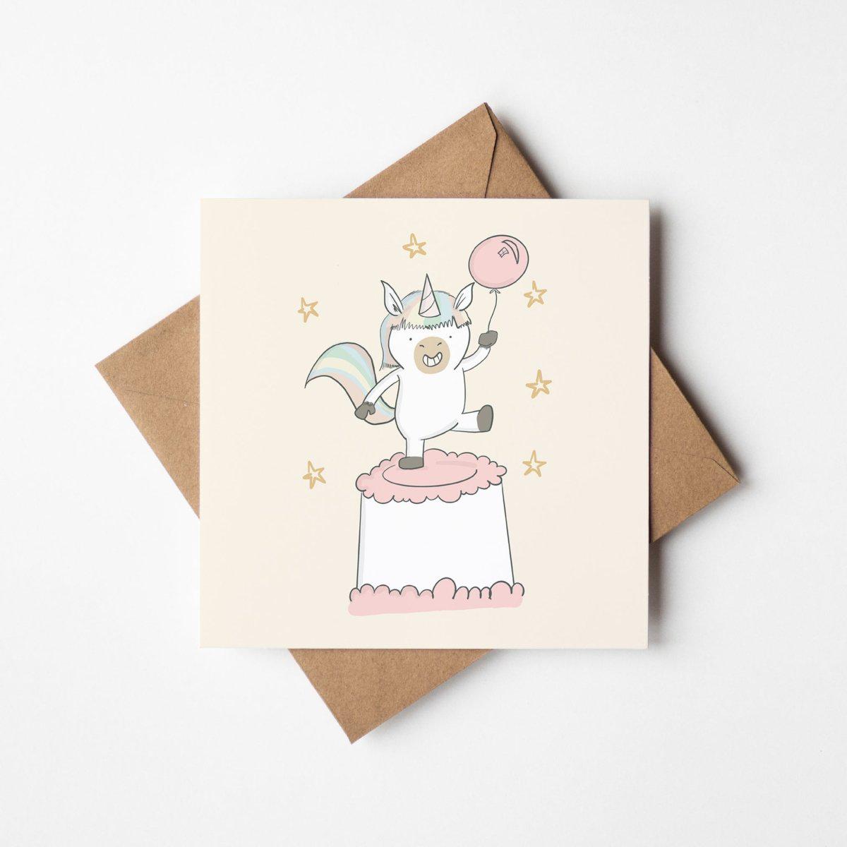 Magical Unicorn Birthday Card – Golden Stars – image 2