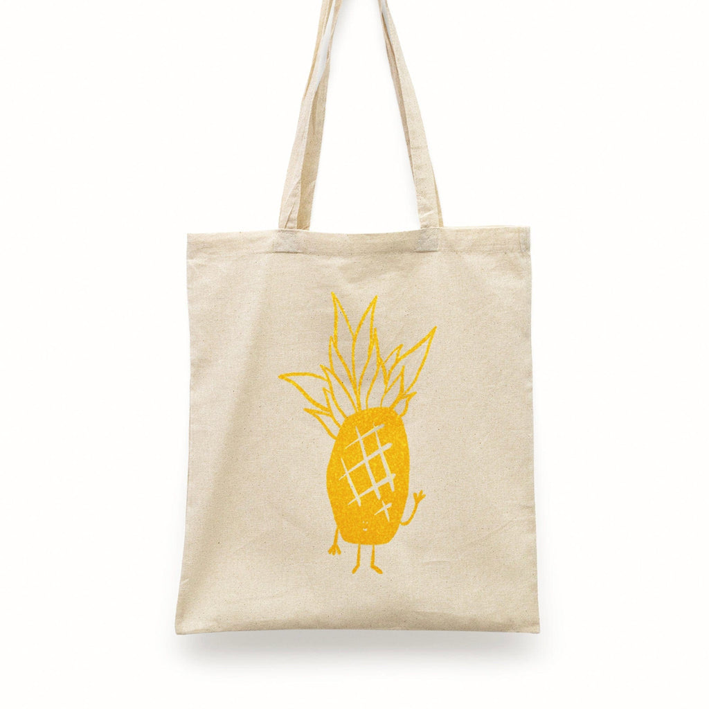 Richard Darani's Pineapple Shopping Tote Bag, showcasing a dazzling golden glitter pineapple design on sturdy cotton, ideal for a stylish, eco-conscious shopping experience."