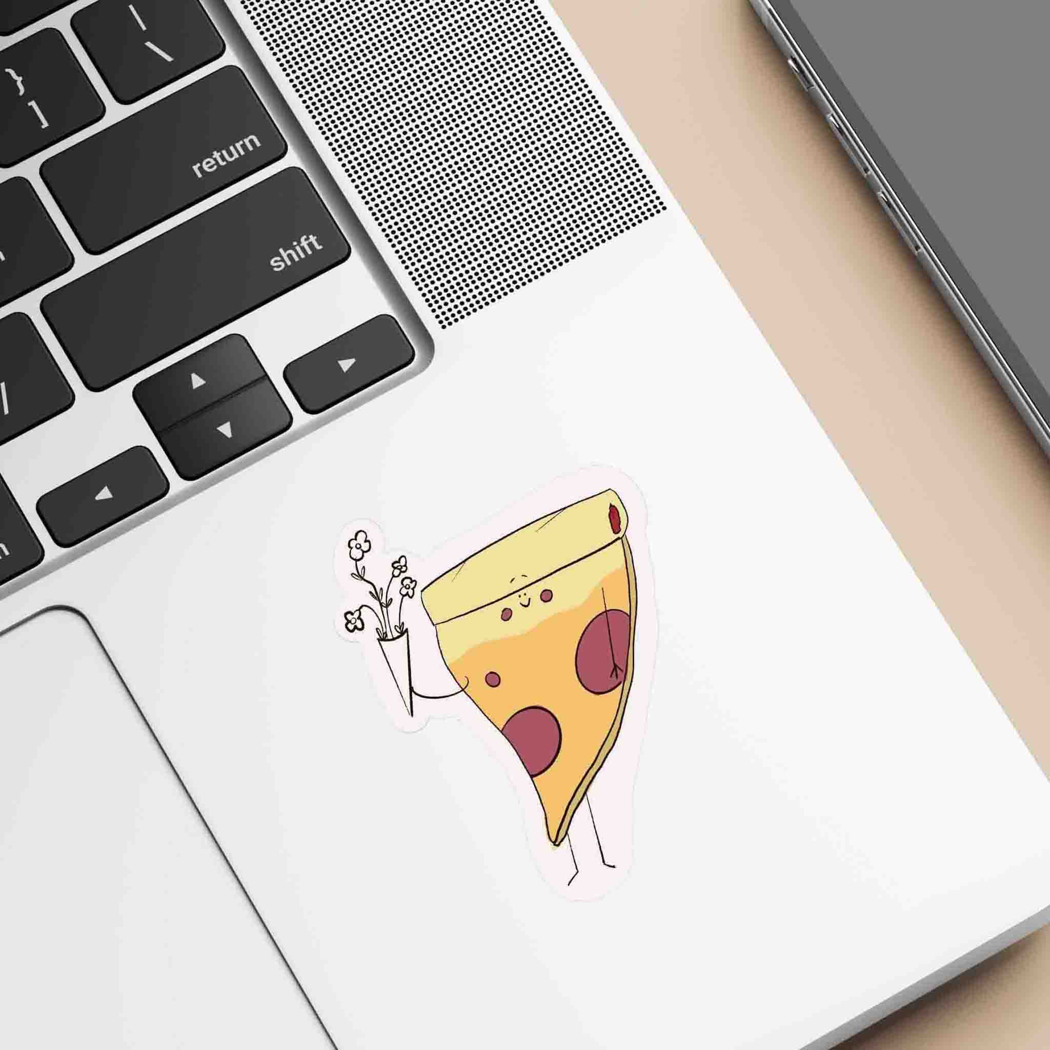 Pizza Slice Holding Flowers Fun Vinyl Sticker - Richard Darani