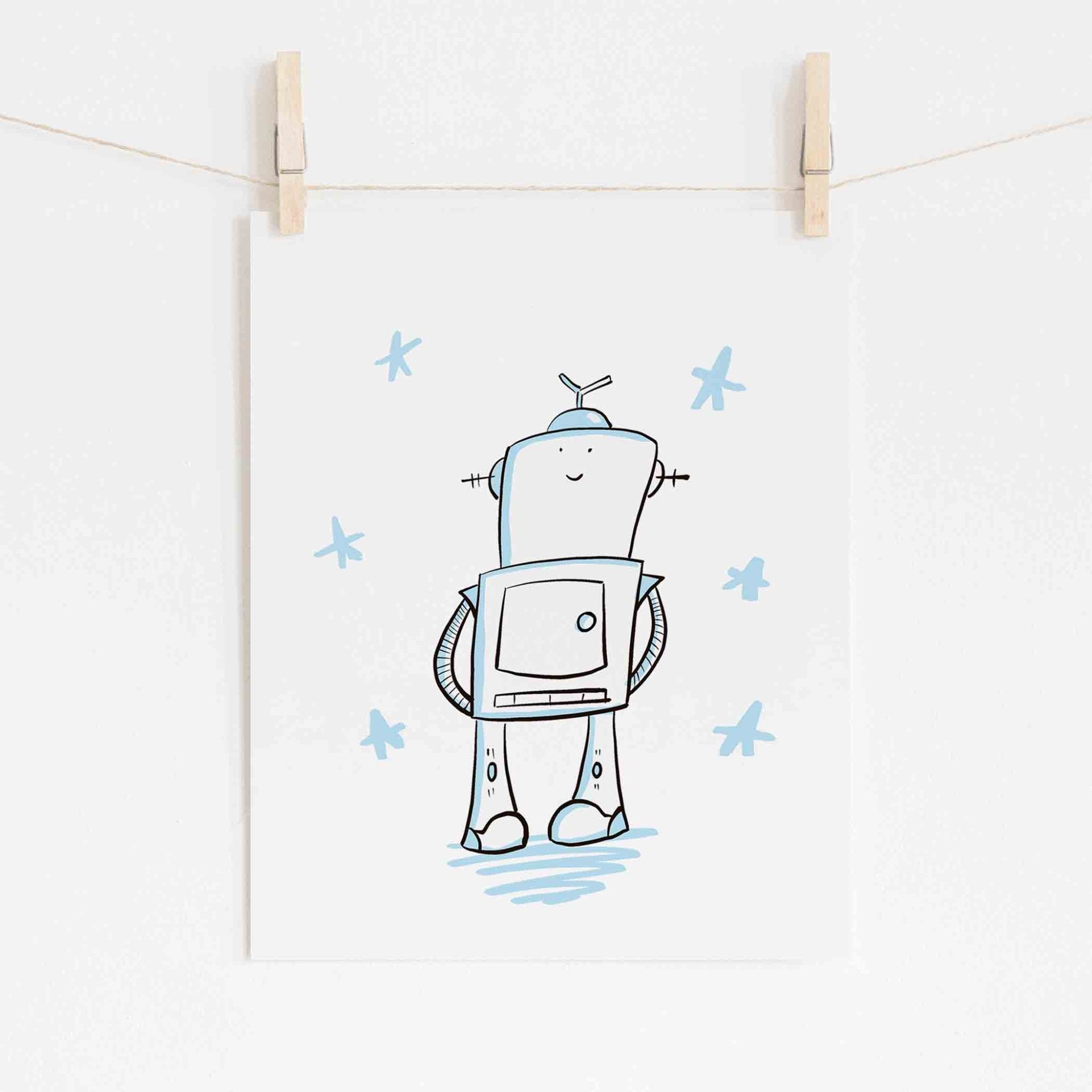 Robot Illustration Art Print - Cute Robot Wall Decor - Richard Darani