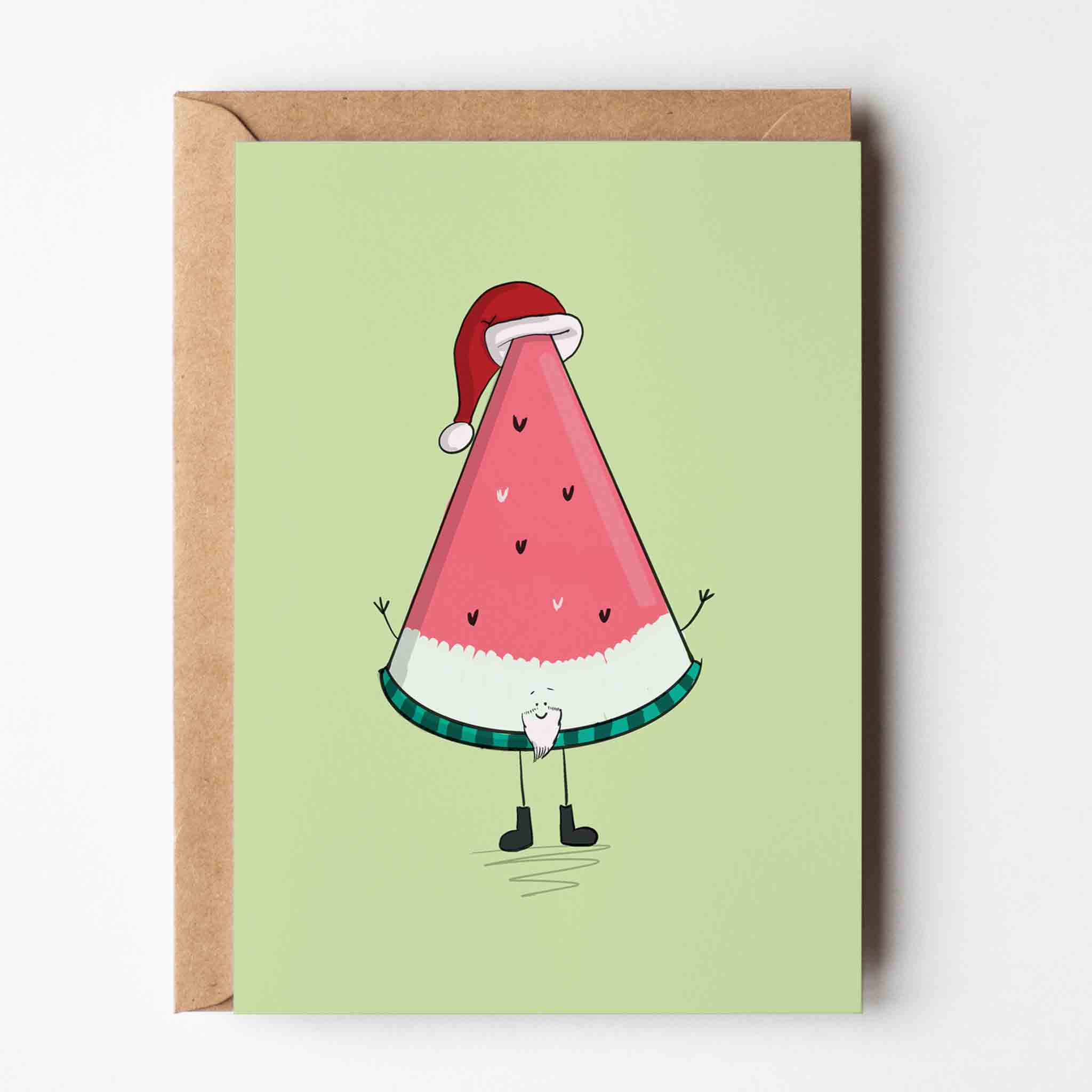 Santa Watermelon Slice Christmas Greeting Card - Richard Darani