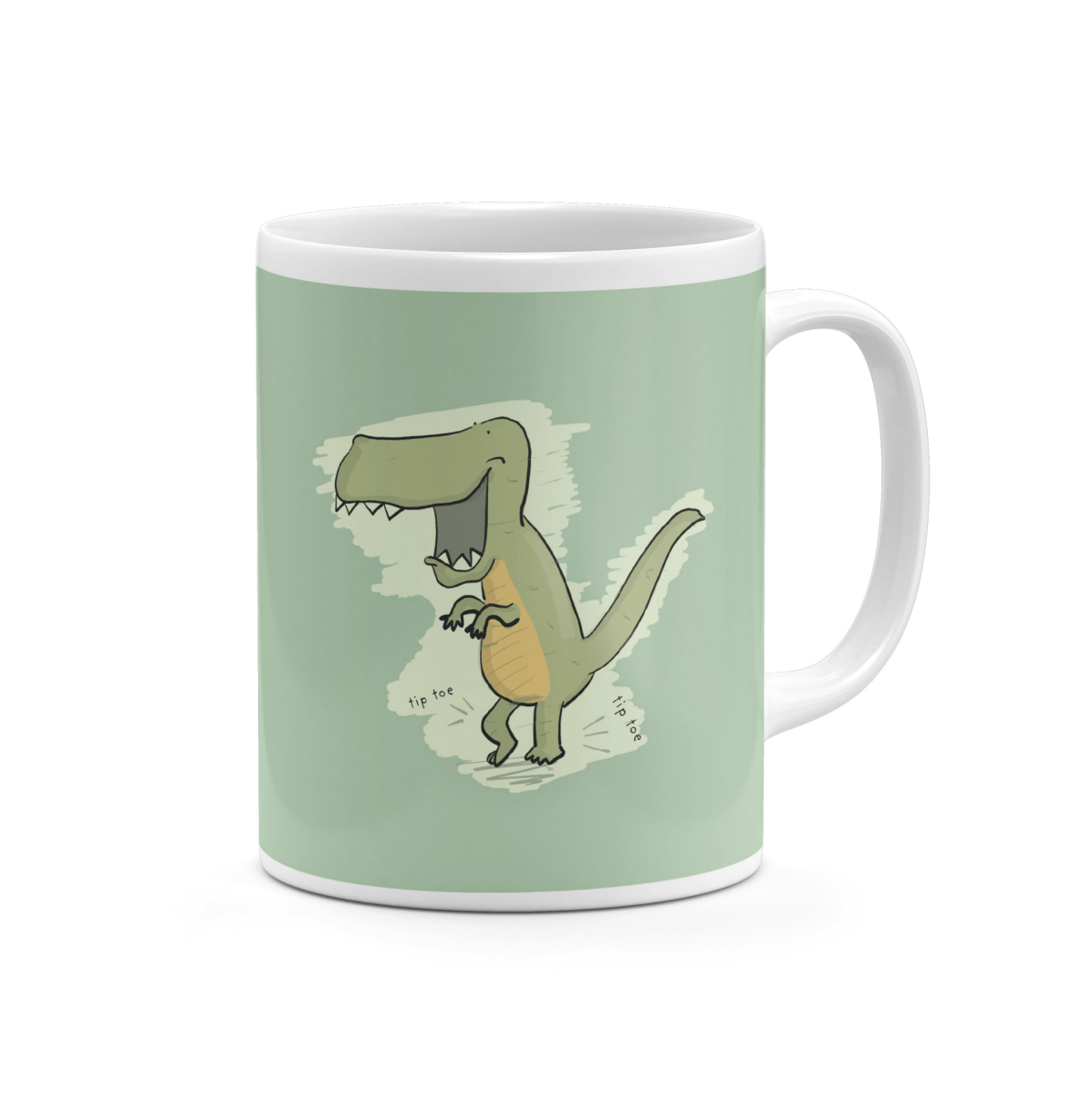 Mug with a dinosaur design on a light green background