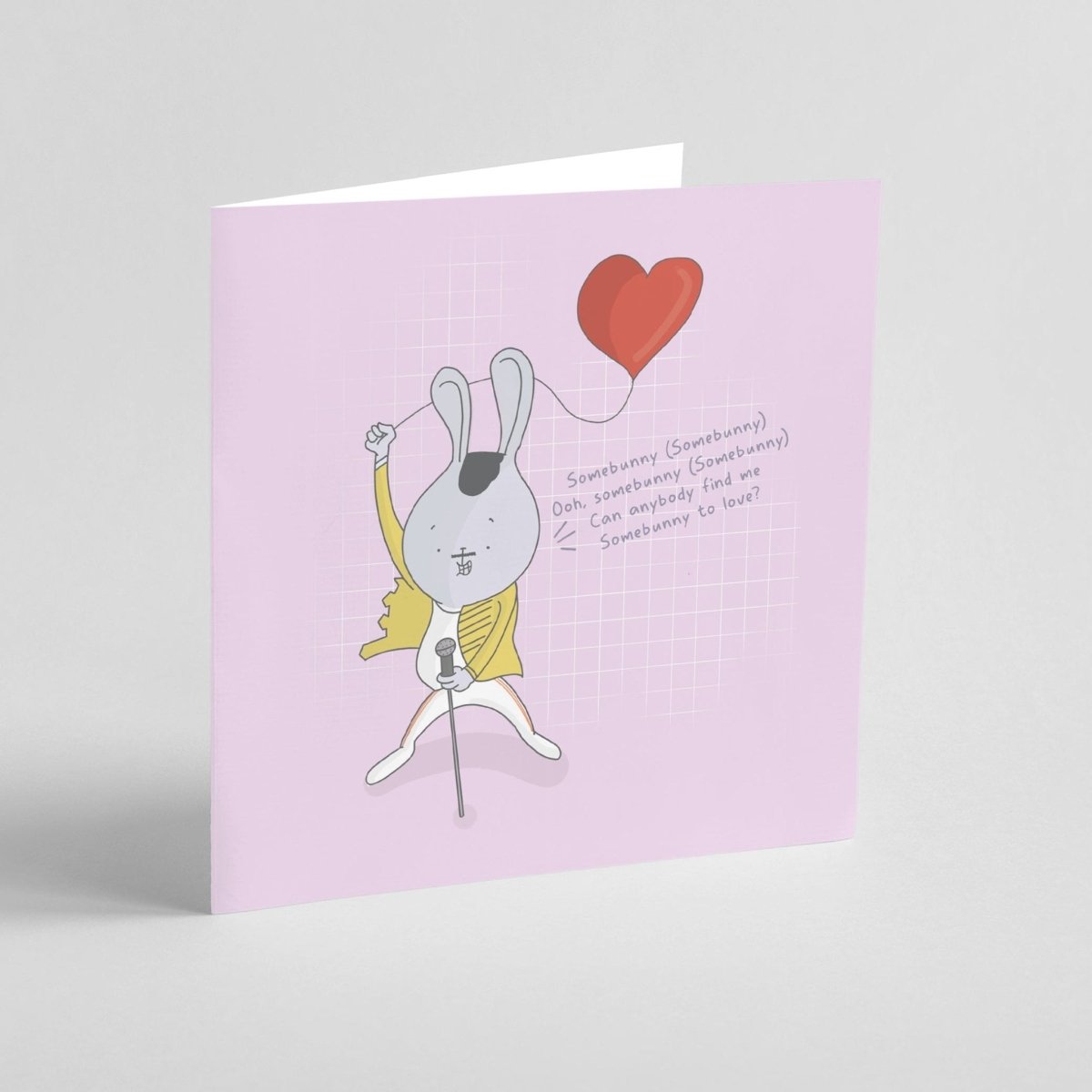 Funny Valentine's card with Freddie Mercury bunny pun - perfect for music lovers and Queen fans