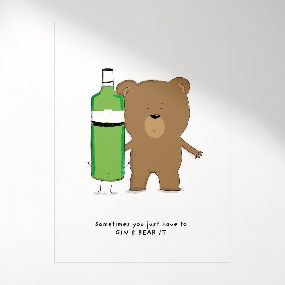 Gin and Bear It Print – Funny A4 Gin Wall Art Gift — art print funny punny kawaii A4