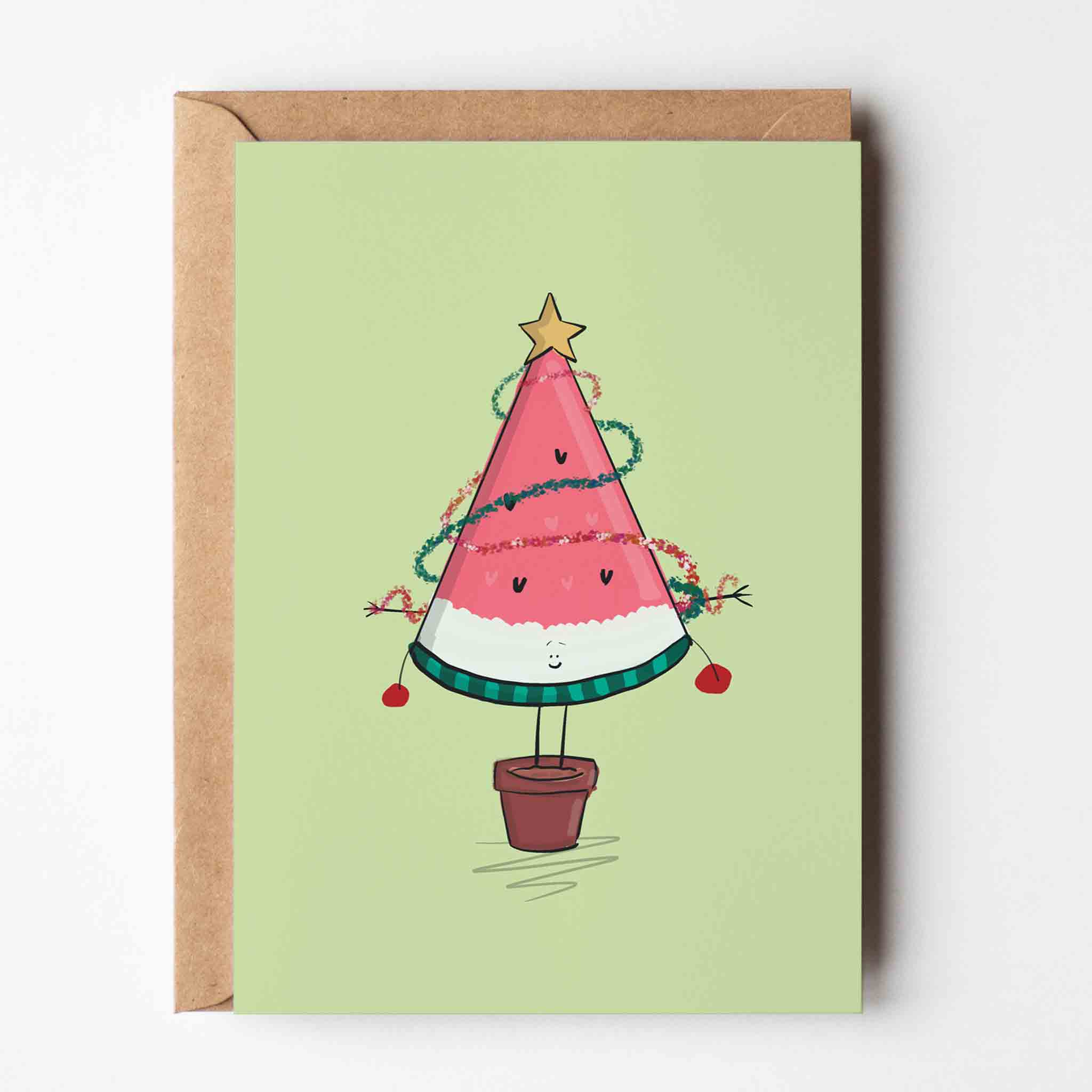 Watermelon Slice Christmas Tree Greeting Card - Richard Darani