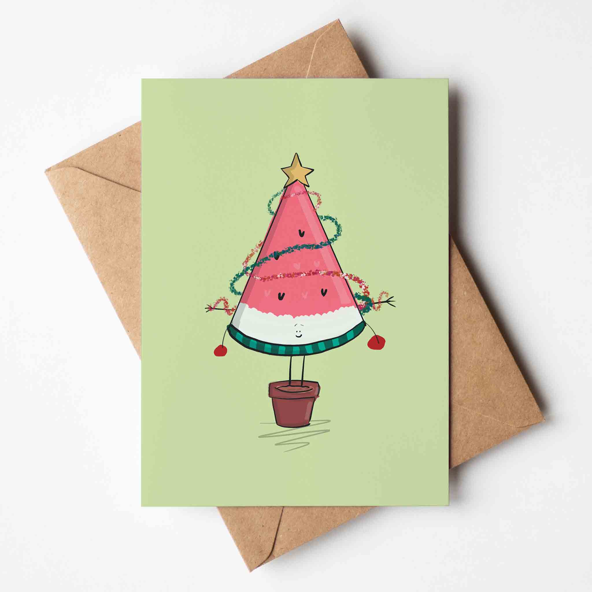 Watermelon Slice Christmas Tree Greeting Card - Richard Darani