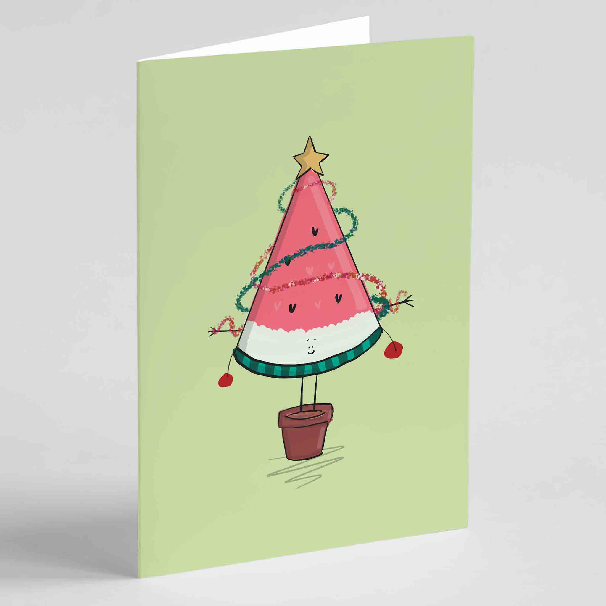 Watermelon Slice Christmas Tree Greeting Card - Richard Darani