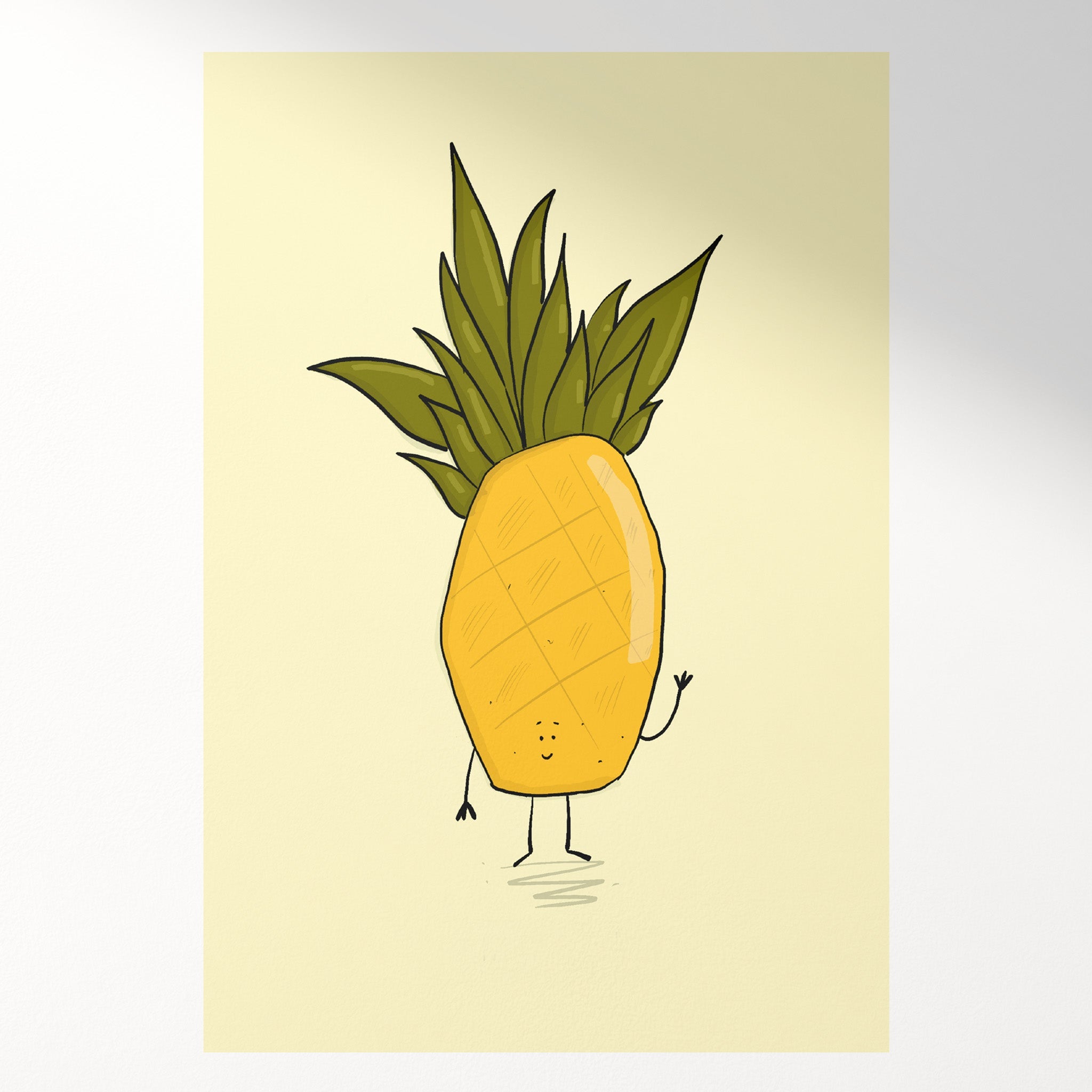 Waving Pineapple – Fun Fruit Art Print - Richard DaraniPosters, Prints, & Visual Artwork