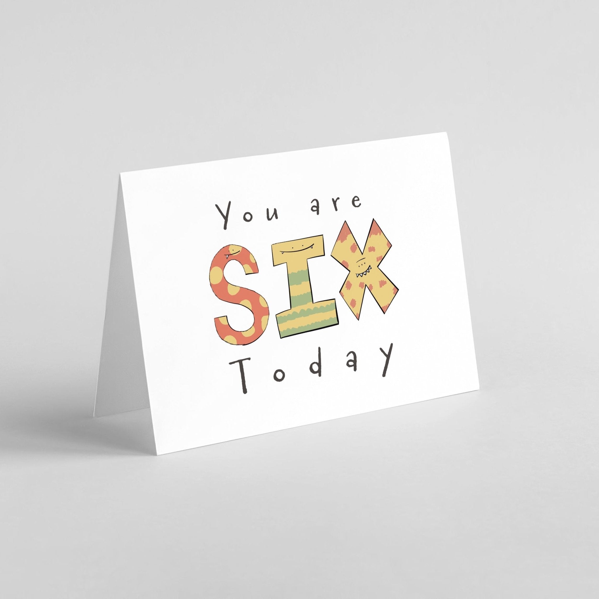 "You Are 6 Today" Milestone Birthday Card – Cute Hand - Drawn Monster Design - Richard DaraniGreeting & Note Cards