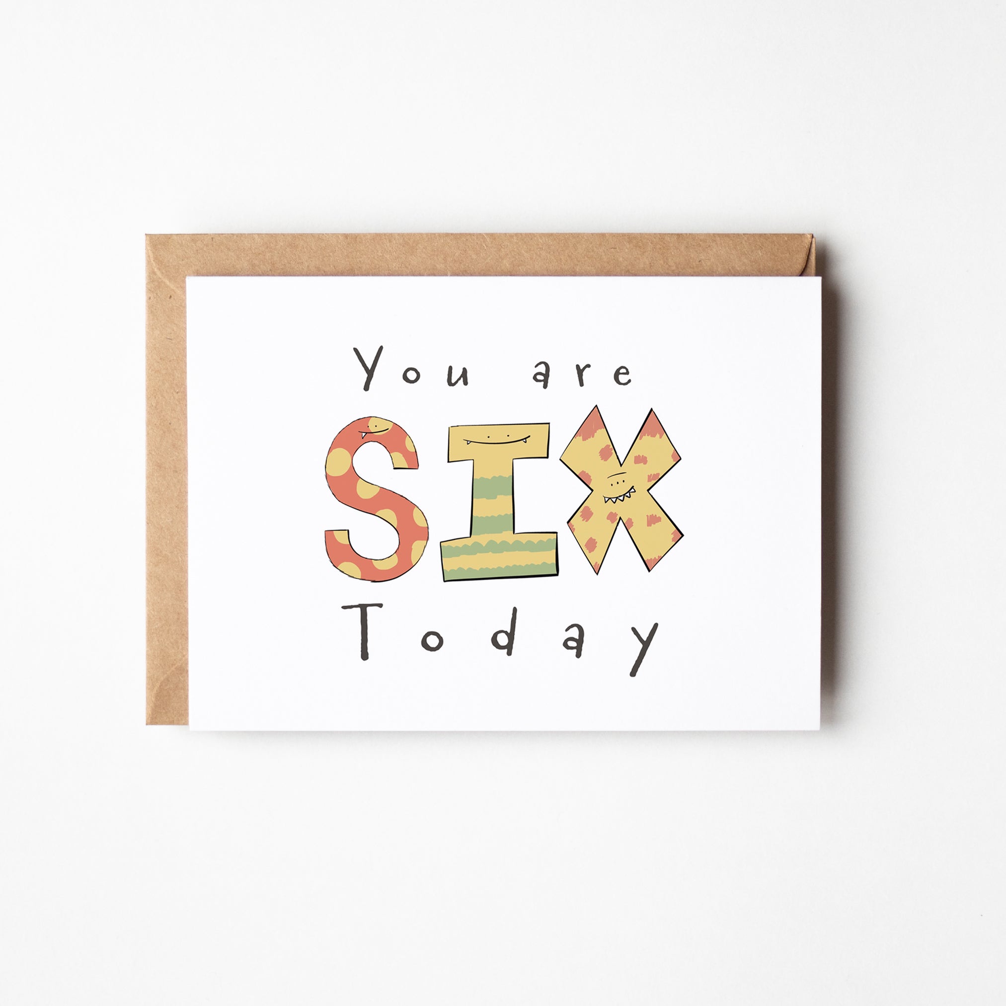 "You Are 6 Today" Milestone Birthday Card – Cute Hand - Drawn Monster Design - Richard DaraniGreeting & Note Cards