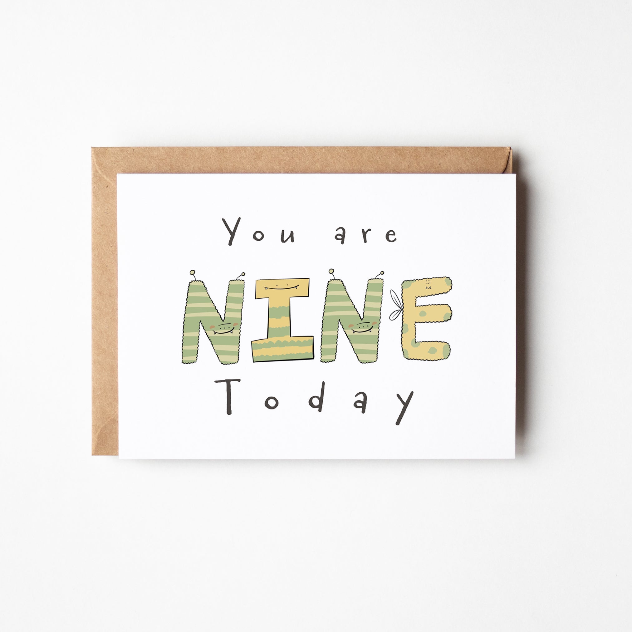 "You Are 9 Today" Milestone Birthday Card – Cute Hand - Drawn Monster Design - Richard DaraniGreeting & Note Cards