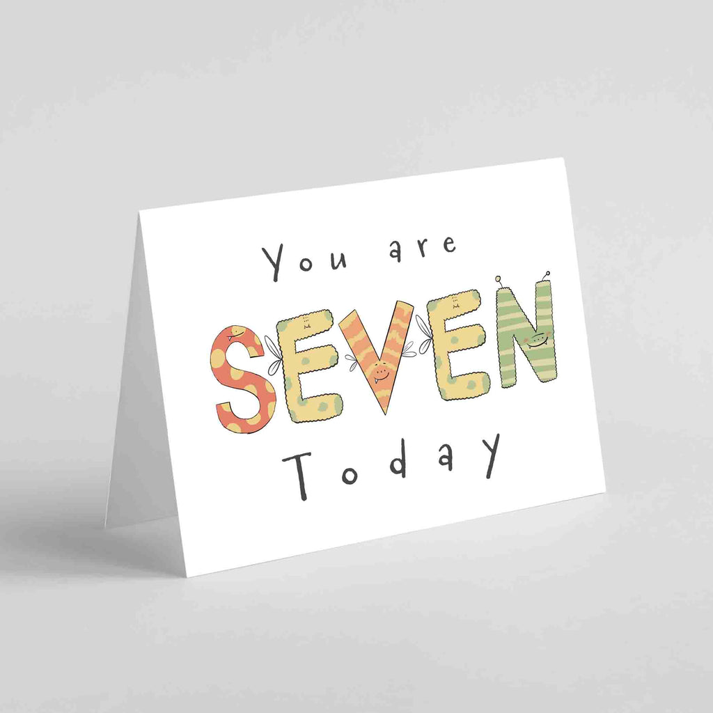 You Are Seven Today Birthday Milestone Card - Illustrated Monster Fun!" Richard Darani