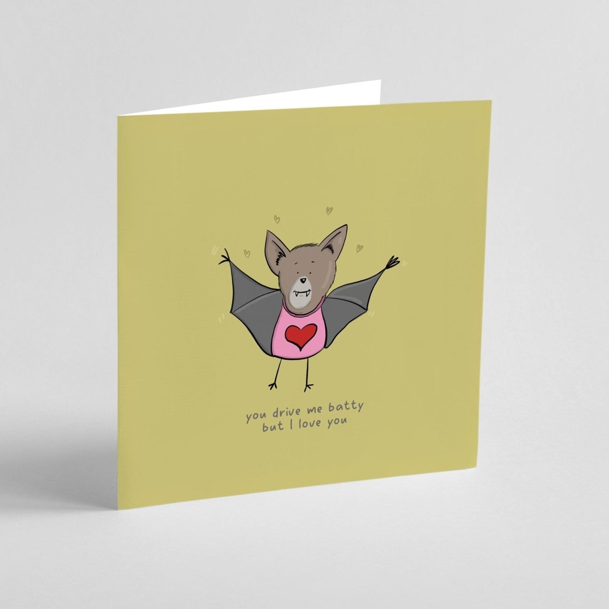 alentine's Day card with kawaii bat design and romantic pun message