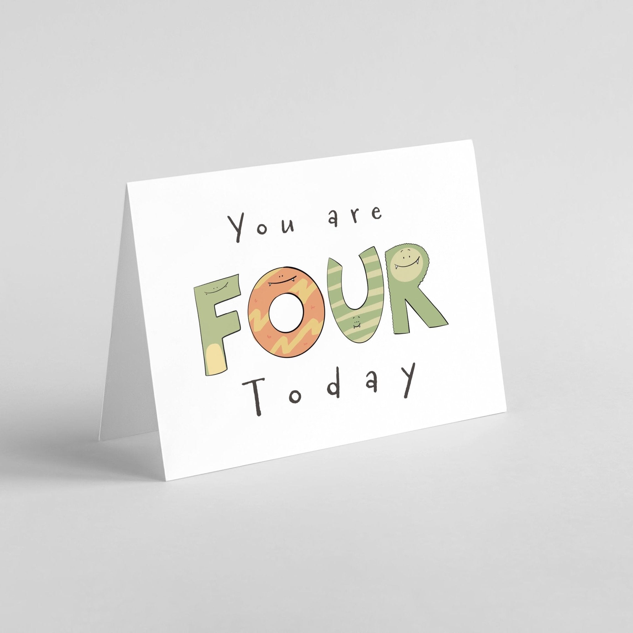 You're 4 Today - Monster Birthday Card - Richard DaraniGreeting & Note Cards
