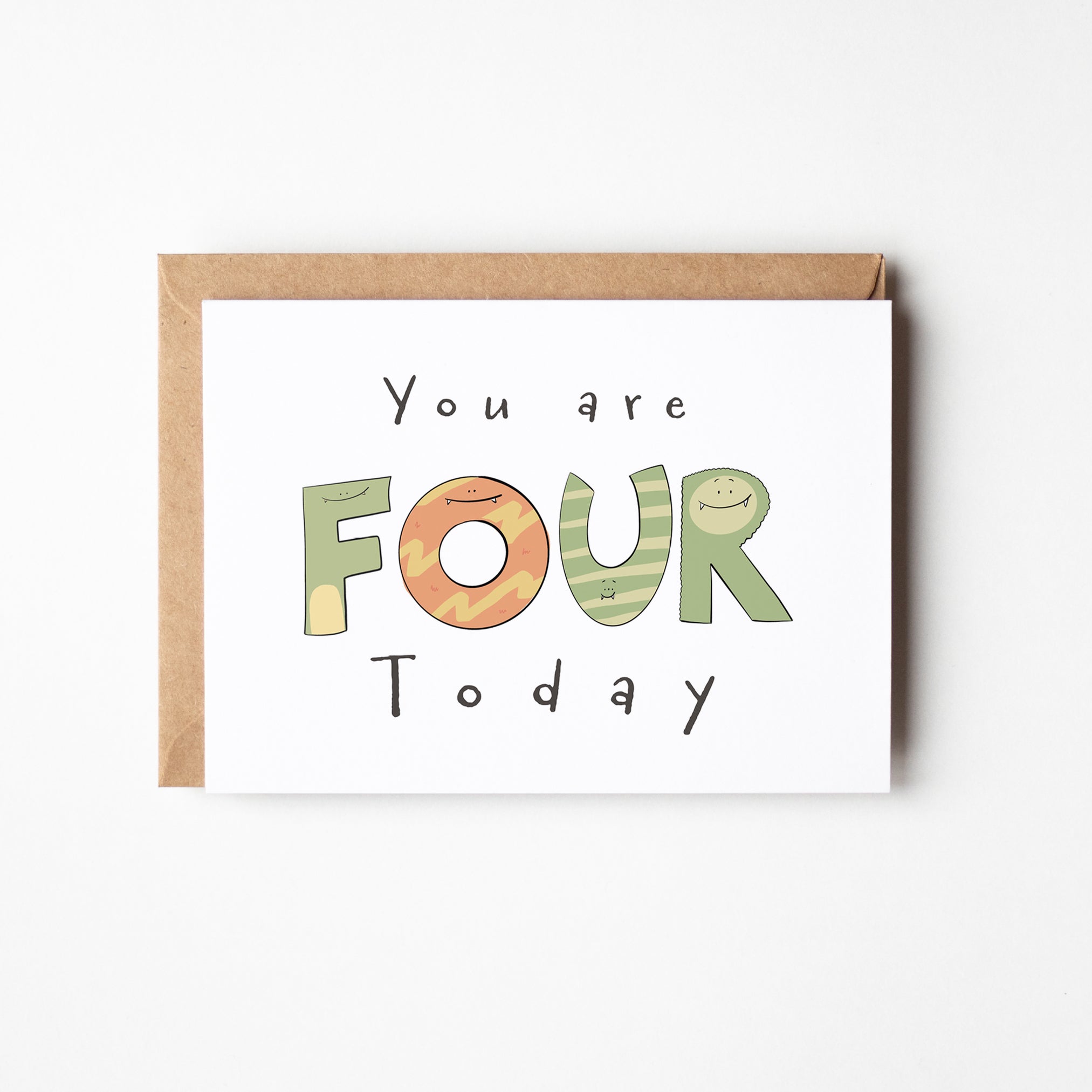 You're 4 Today - Monster Birthday Card - Richard DaraniGreeting & Note Cards