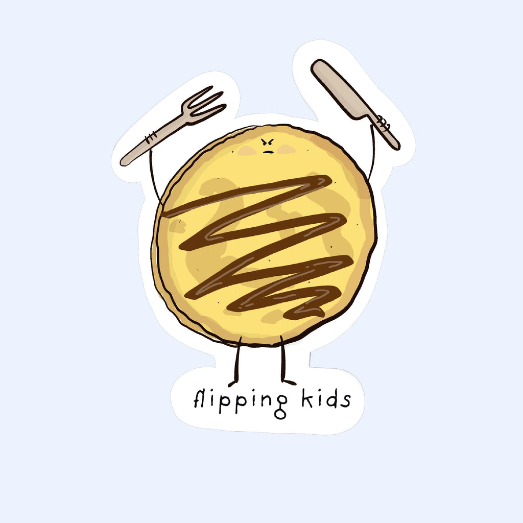 Flipping Kids Pancake Sticker - Playful Vinyl Decal for Creative Spaces