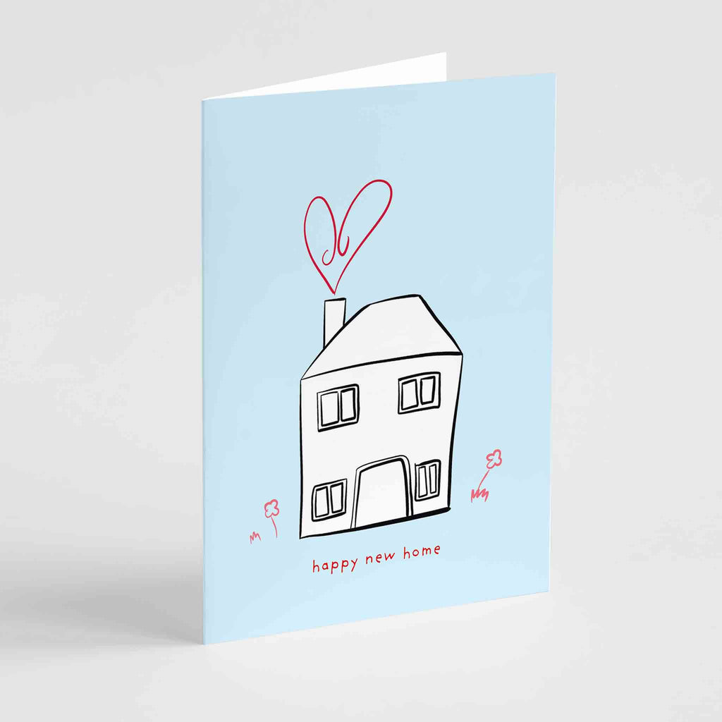 Richard Darani's 'Happy New Home' greeting card, showcasing a cute house with heart-shaped smoke, ideal for sending love and good wishes to new homeowners."