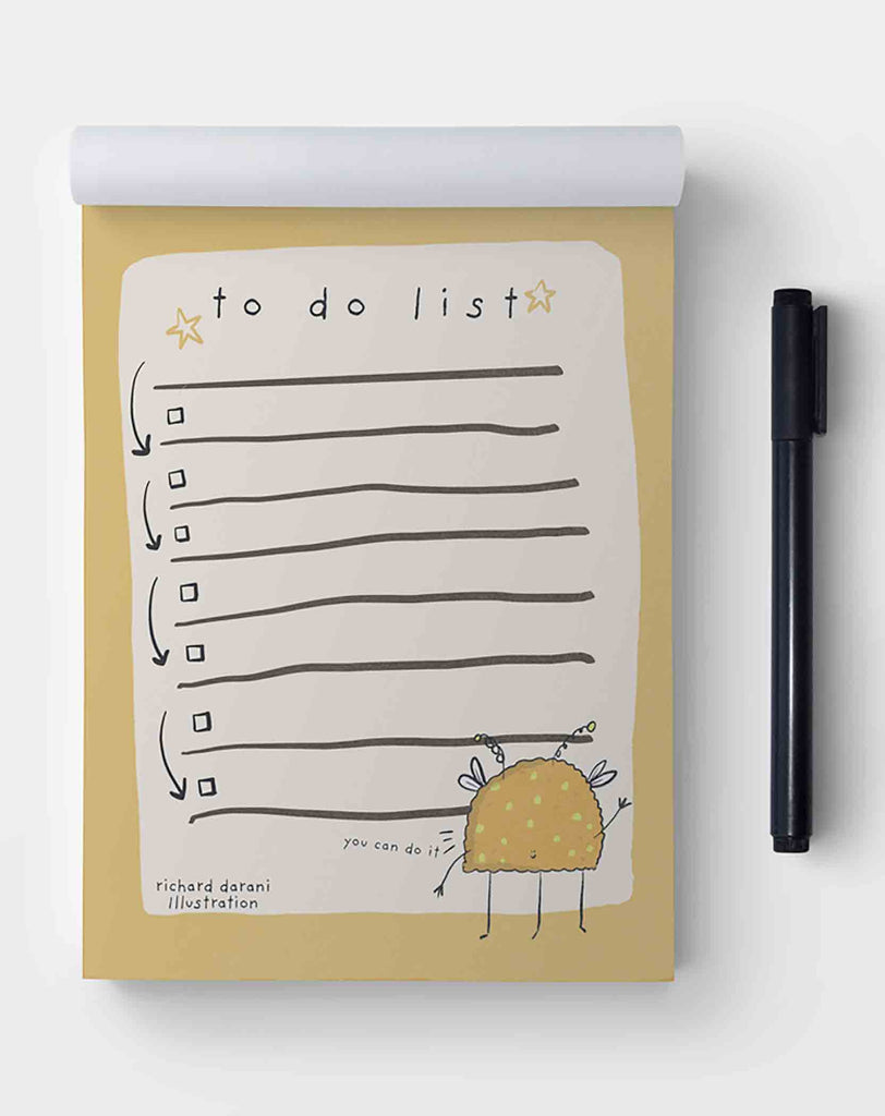 Adorable yellow monster illustration on a Cute Monster To-Do List Notepad, ideal for adding a playful touch to daily task planning and organization