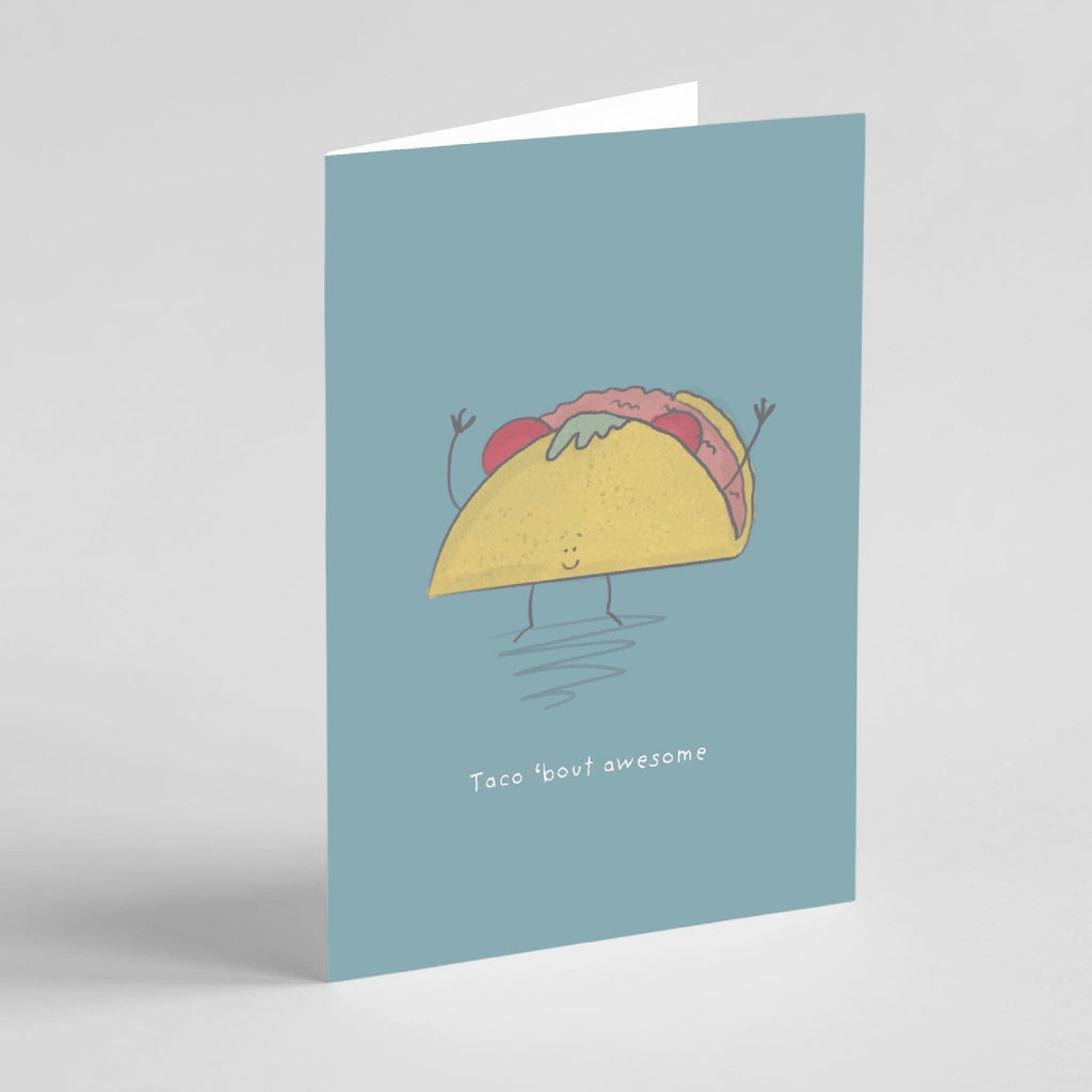 Illustration of a whimsical taco character on Richard Darani's Taco-themed Congratulations Greeting Card, perfect for celebrating achievements with humor and style."