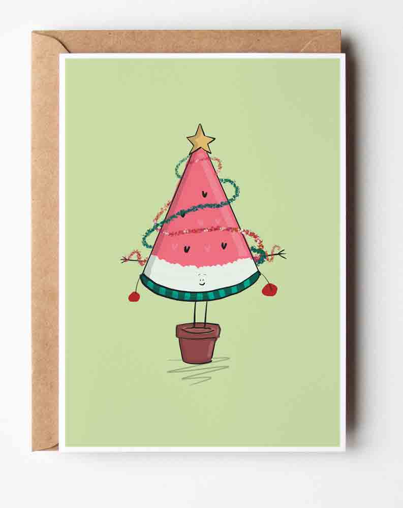 Watermelon Christmas Tree Card Richard Darani Greeting & Note Cards Watermelon Christmas Tree Greeting Card - Richard Darani